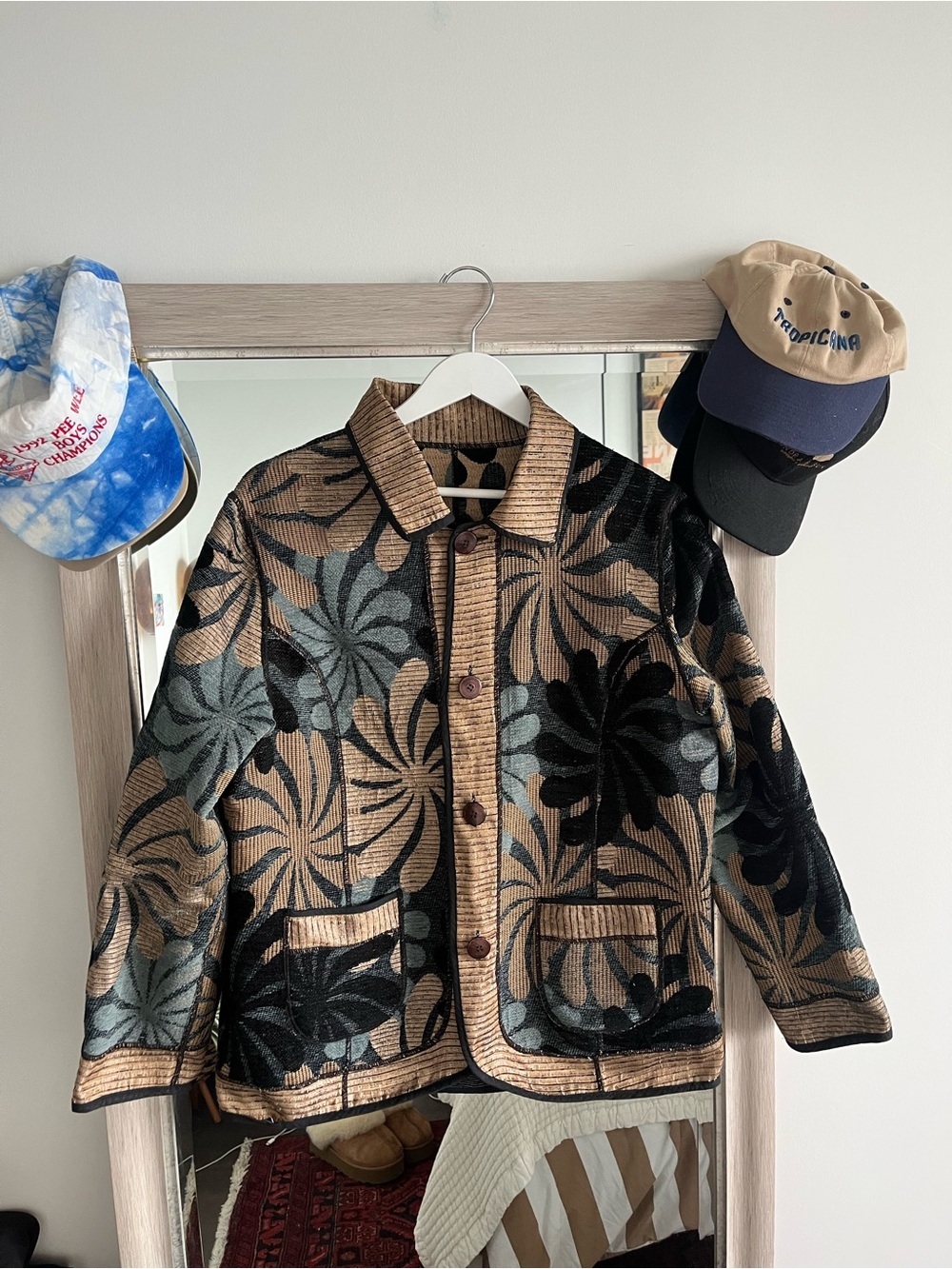 Reversible Floral Tapestry Jacket - Brown & Blue